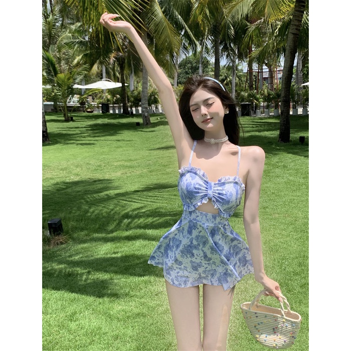 Đồ bơi bãi biển 1 mảnh liền thân hở lưng gầy ngực rỗng váy bơi nữ