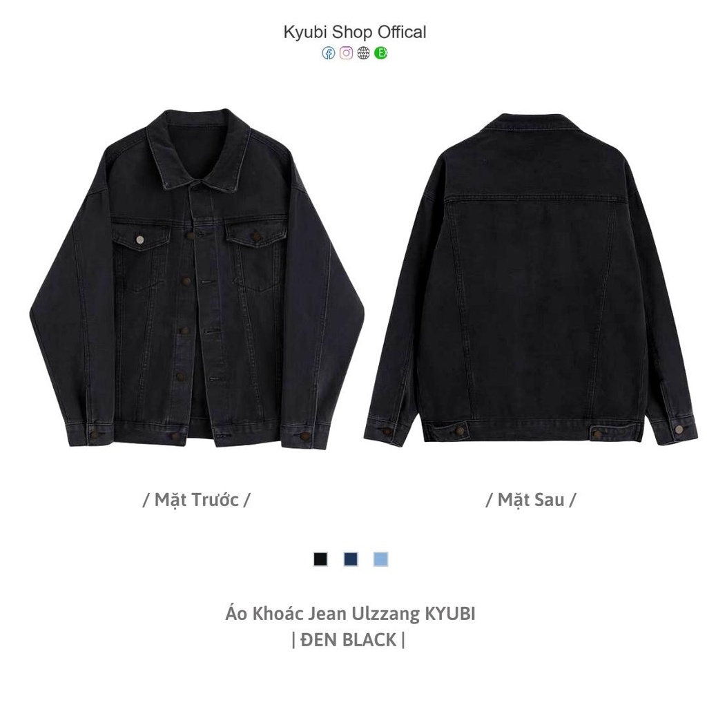 Áo khoác jean ulzzang nữ ĐEN form suông rộng unisex (Nhiều Size) - Áo khoác jeans chất bò denim KYUBI | BigBuy360 - bigbuy360.vn