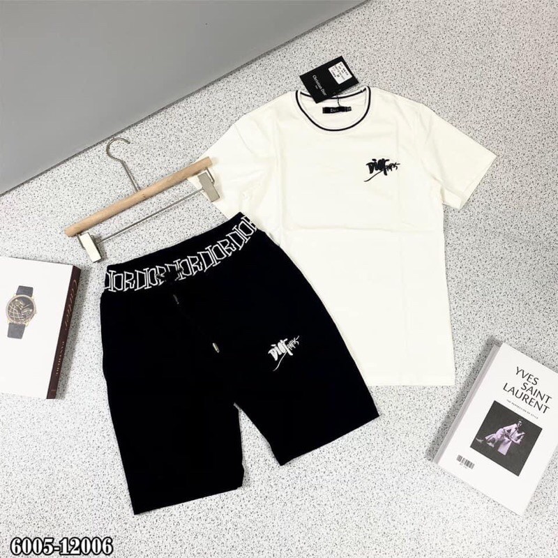 Bộ hè cộc tay thêu chữ 2 màu nam nữ