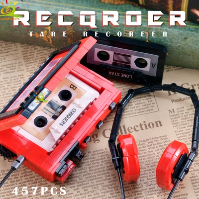 Gạch sáng tạo Đồ chơi cổ điển cổ điển Máy pha cà phê Máy hát băng cassette mini đồ chơi lắp ráp dành cho trẻ em đồ chơi lắp ráp khối xây dựng quà tặng cho trẻ em