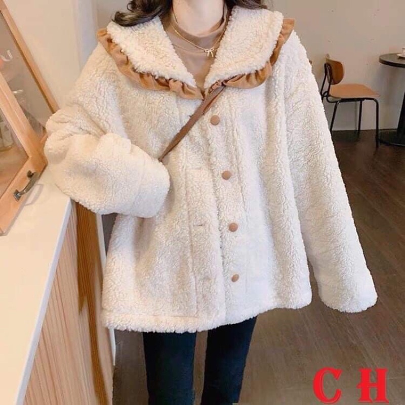 Áo Khoác Lông  Cadigan Viền Cổ Ulzzang Dạo Phố Phong Cách Cổ Bẻ Thời Trang Mùa ĐôngSweater Cúc Cài Unisex Hàn Quốc