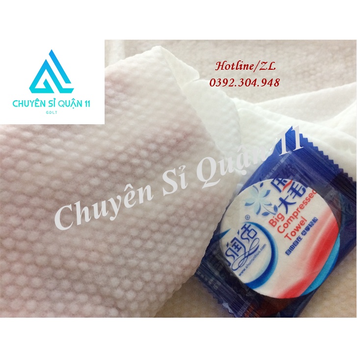 Khăn Du Lịch cotton dạng nén dùng 1 lần , Khăn Đa Năng Tự Nhiên Thấm Nước Tốt GD580-KtamN-xanh