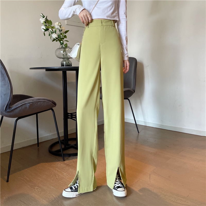 SUXI Quần Dài Lưng Cao Ống Rộng Xẻ Tà Thời Trang Thanh Lịch Cho Nữ