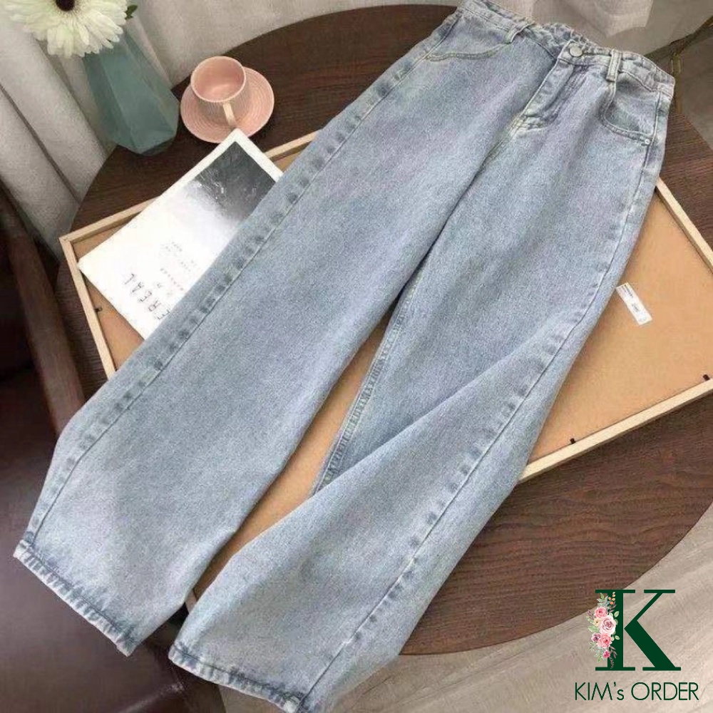 Quần jean nữ màu xanh nhạt ống suông phom rộng lưng cao basic phong cách Ulzzang Hàn Quốc, năng động, cá tính loại xịn