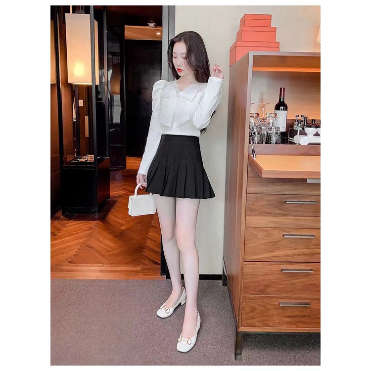 Áo Dệt Kim Tay Phồng Màu Trắng Thời Trang Mùa Thu Cho Nữ