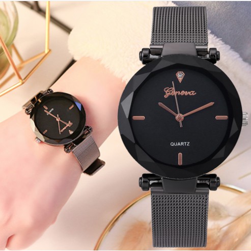 ĐỒNG HỒ NỮ DÂY LƯỚI GENEVA MẶT 3D D308 KHÓA CÀI SANG CHẢNH | BigBuy360 - bigbuy360.vn