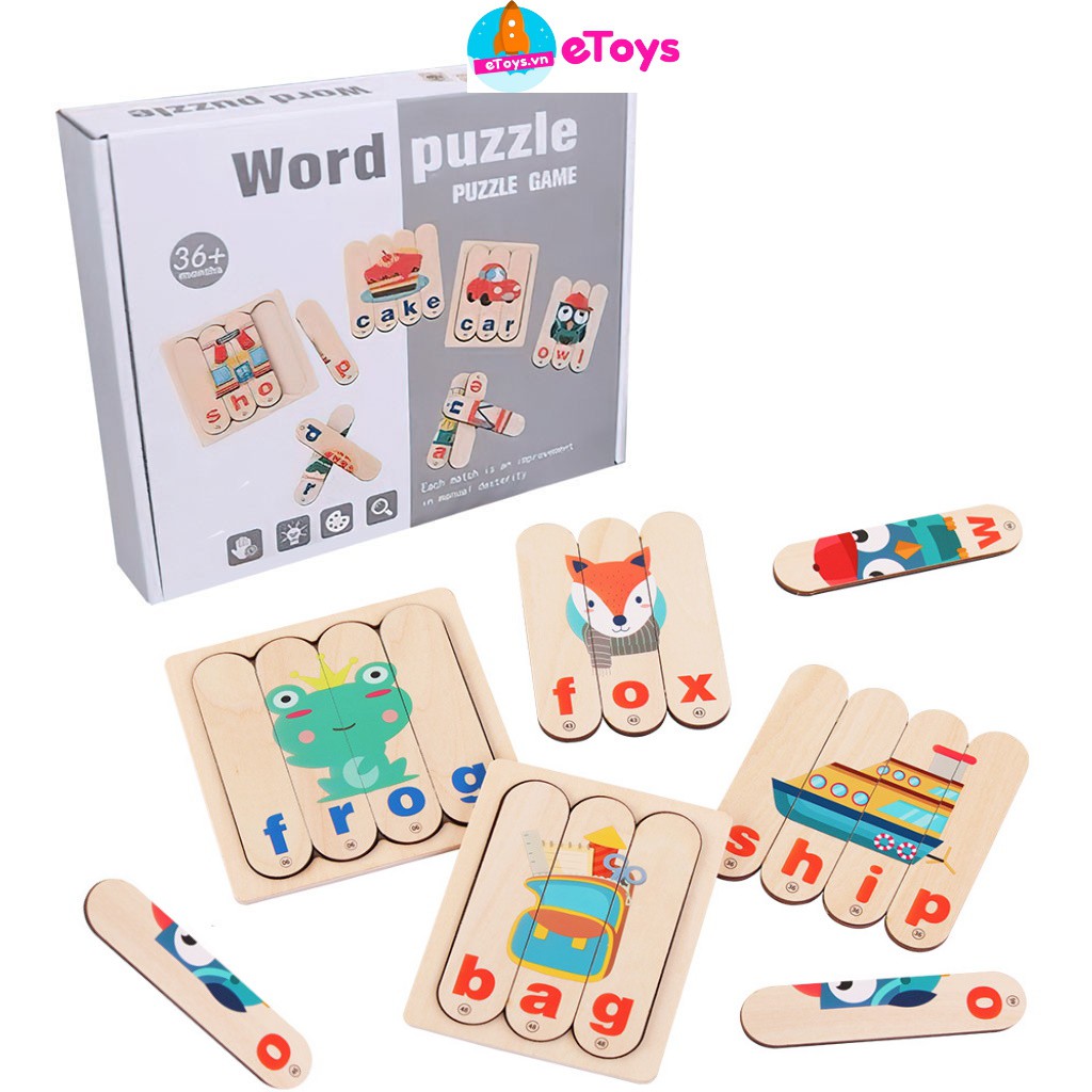 Đồ chơi thông minh cho bé Montessori bộ xếp hình 96 que gỗ học tiếng Anh hiệu quả ETOYS