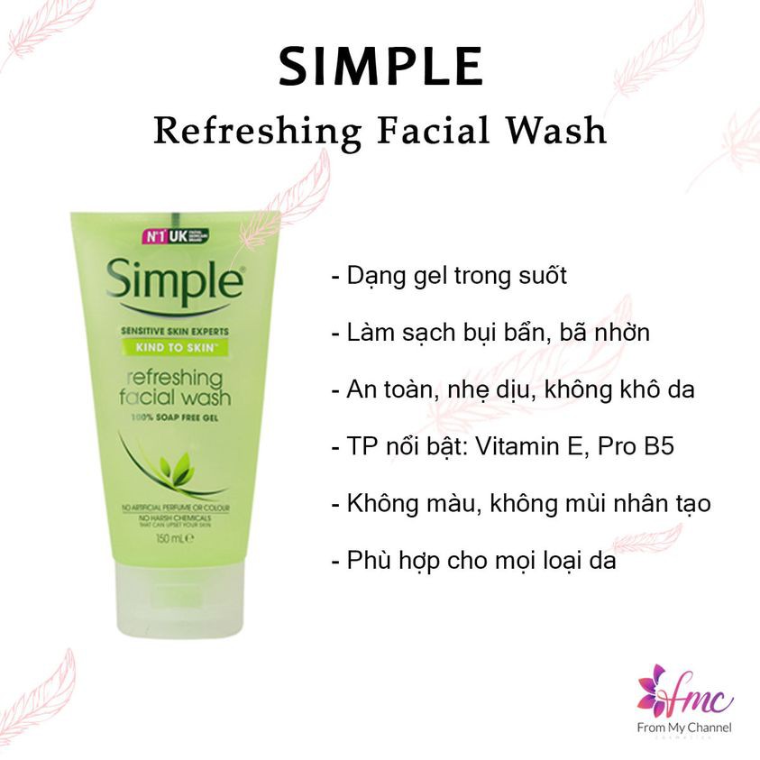 Gel rửa mặt Simple Kind to Skin Refreshing Facial Wash Gel 150ml + Tặng 1 túi chườm giảm đau bụng