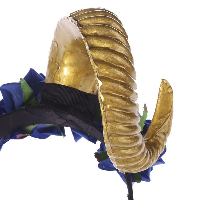 Băng Đô Sừng Cừu Đính Hoa Hồng Nhân Tạo Hóa Trang Halloween