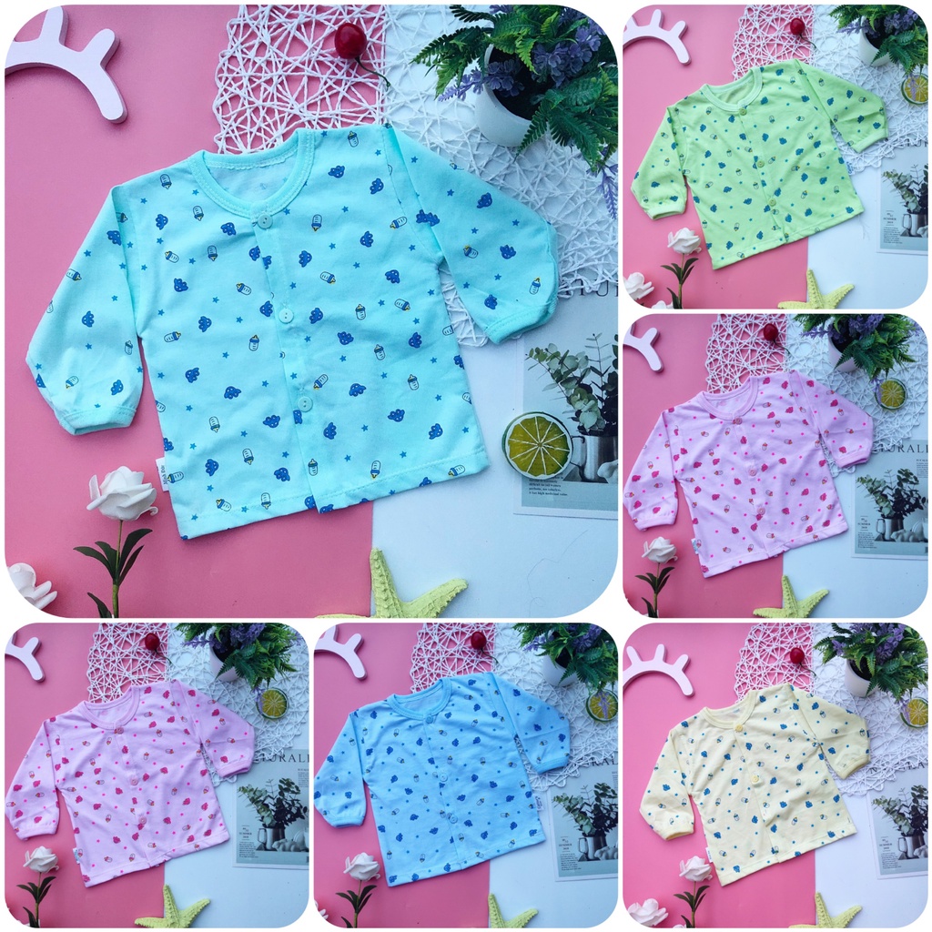 Áo Cotton Bình Sữa Dài Tay Cúc Thẳng Cho Bé 3-10kg