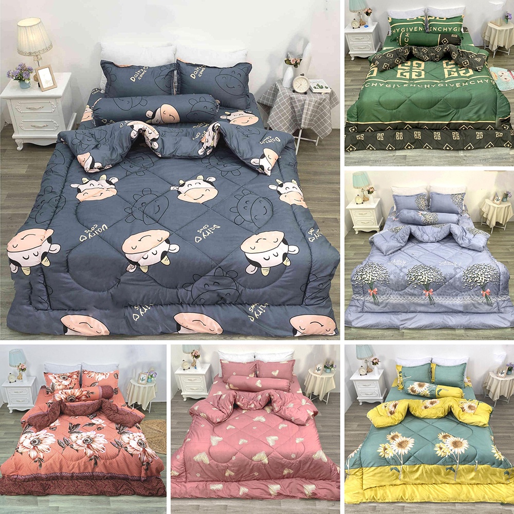 Bộ 5 món Chăn Phao Cotton Poly siêu đẹp - 1 Ga, 2 vỏ gối nằm, 1 vỏ gối ôm, 1 chăn phao - Ga gối BeenDecor