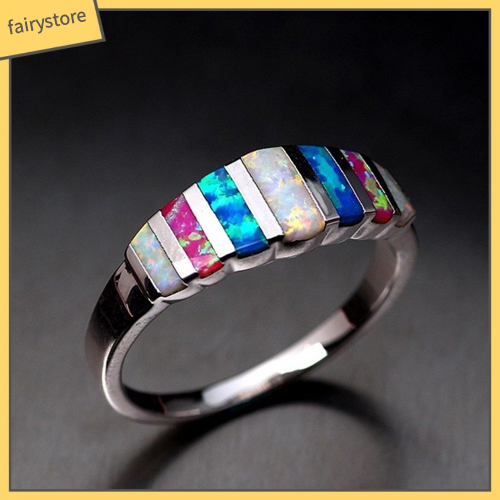 Nhẫn Hợp Kim Đính Đá Opal Giả Nhiều Màu