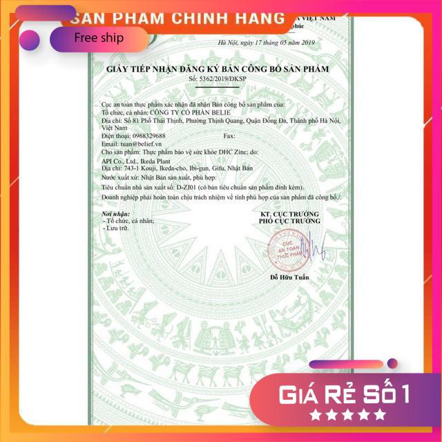 Hàng auth Viên bổ sung KẼM DHC 60 ngày