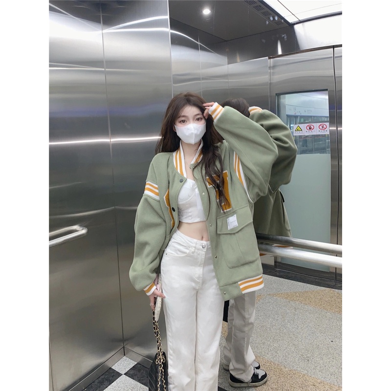 Áo Khoác Bóng Chày Dáng Rộng Phong Cách Harajuku retro Cho Nữ