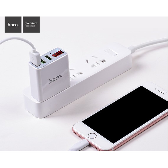 Củ sạc nhanh 3 cổng USB Hoco C15 có màn LCD hiển thị đo dòng,cốc sạc iphone Giá tốt nhất shopee