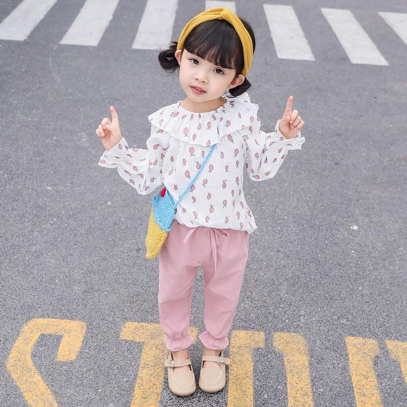 Set áo hoa dài tay kèm quần dài thời trang xuân thu cho bé gái 1-5 tuổi