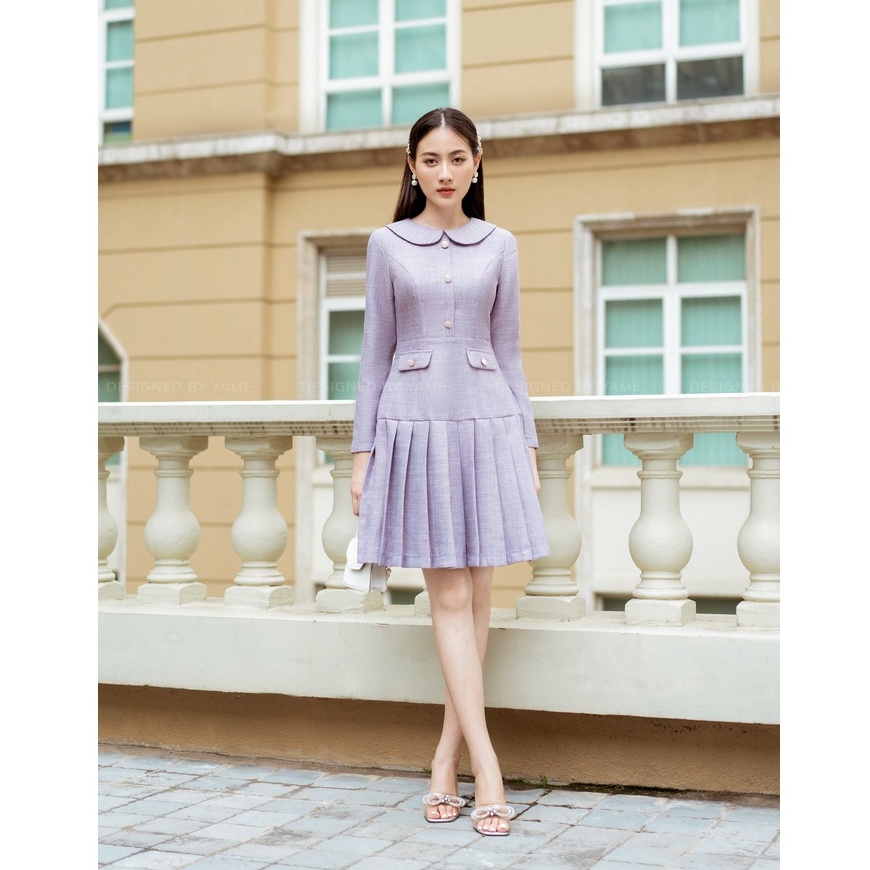 Váy dạ tím cổ sen tay dài 2 lớp YV49 YAME