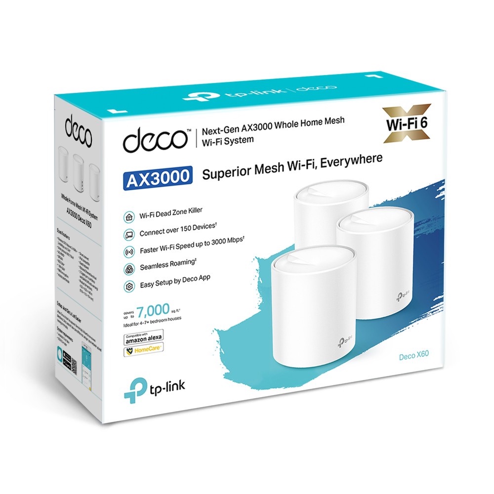 Bộ phát wifi mesh tp link Deco X60 (3-pack), router wifi 6 tốc độ cao ax3000mbps, 1 tên mạng duy nhất, bảo hành 2 năm