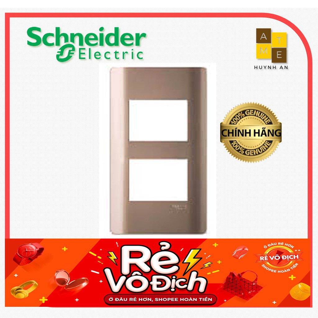 Mặt 2 thiết bị, đế kim loại mạ kẽm Cao Cấp Zencelo, Màu Nâu, Hãng Schneider. Dùng Cho Nhà Ở/Văn Phòng
