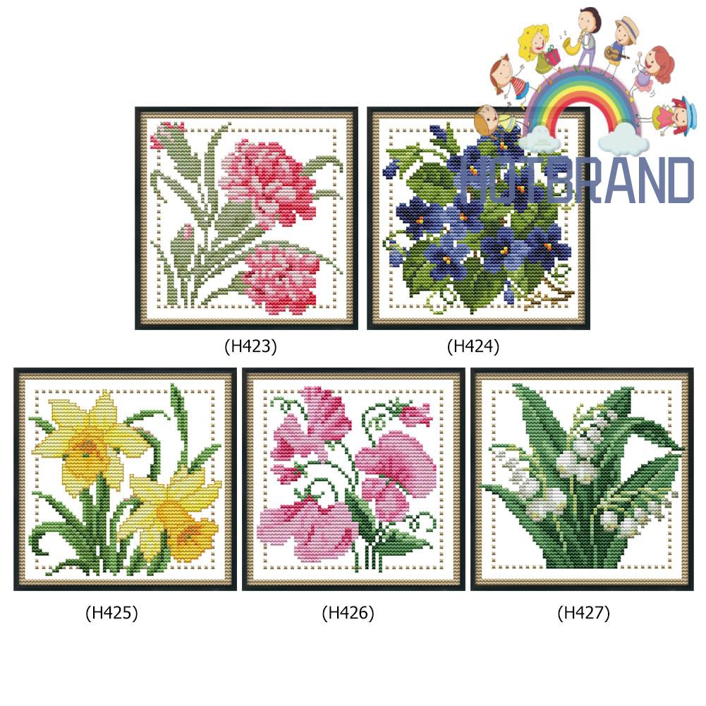 Bộ tranh thêu chữ thập 14CT hình hoa dễ thương 17x17cm DIY