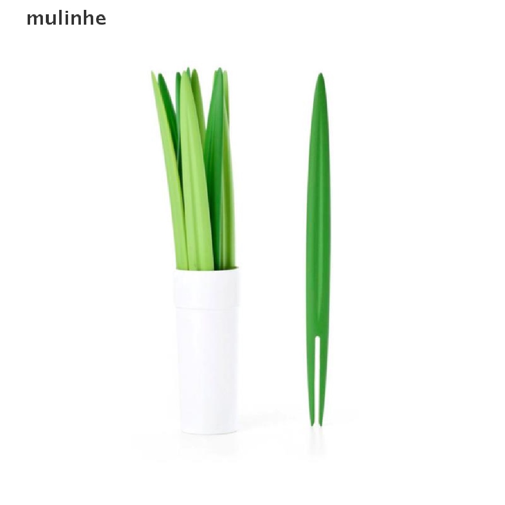 Mulinhe Set 10 Nĩa Tre Ăn Trái Cây / Salad Hình Lá Xương Rồng / Trái Dứa