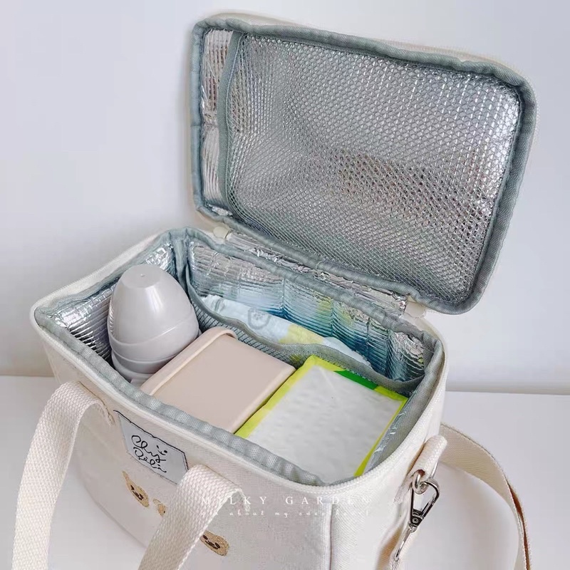 Túi Giữ Nhiệt Cao Cấp, Thêu Hình Gấu Kiểu Hàn Quốc, Dễ Thương Cho Mẹ Bỉm Sữa Babibu
