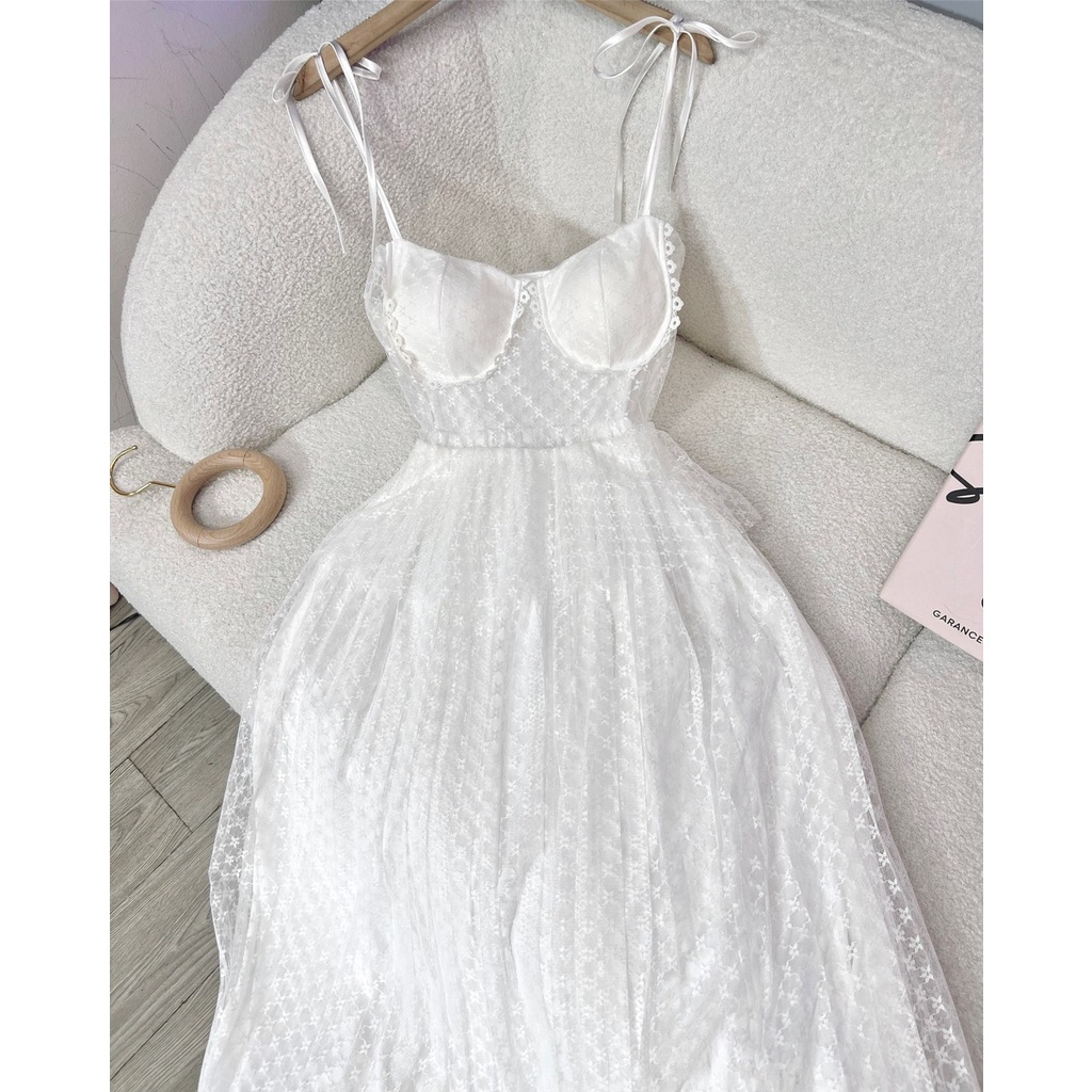 [Maxi] Đầm maxi ren dập ly 2 dây - Maxi ngọc lan