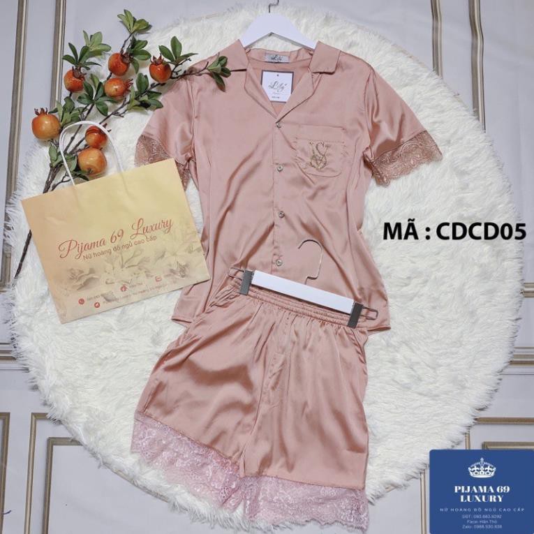 🔥RẺ VÔ ĐỊCH🔥 Pijama lụa ngắn tay cao cấp, đồ bộ mặc nhà nữ thiết kế chất latin loại 1 cộc đùi ren đính đá sang trọng