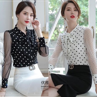 Áo sơ mi tay lưới chấm bi hn3076