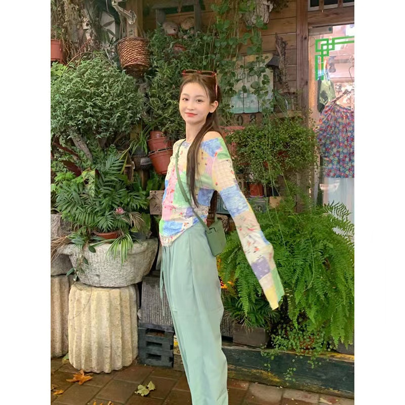 Áo Thun Tay Dài Chống Nắng Bằng Lụa Lạnh Mỏng In Họa Tiết Khối Màu Sắc Thời Trang Mùa Hè