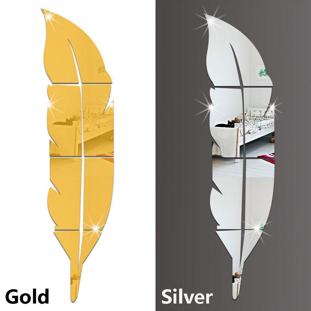 Đề Can 3D Tráng Gương Hình Lông Vũ Dùng Để Trang Trí Phòng Khách