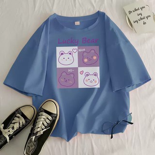 Áo thun gấu lucky , phom rộng , chất cotton 45 cute 65
