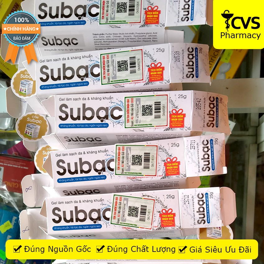 Gel Subạc - làm sạch, sát khuẩn, tái tạo da và ngăn ngừa sẹo Su Bạc 25g - cvspharmacy