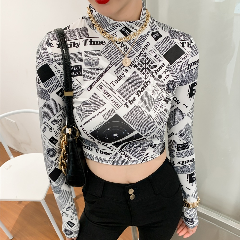 DUNEA Áo thun croptop tay dài cổ đứng thời trang trẻ trung dành cho nữ