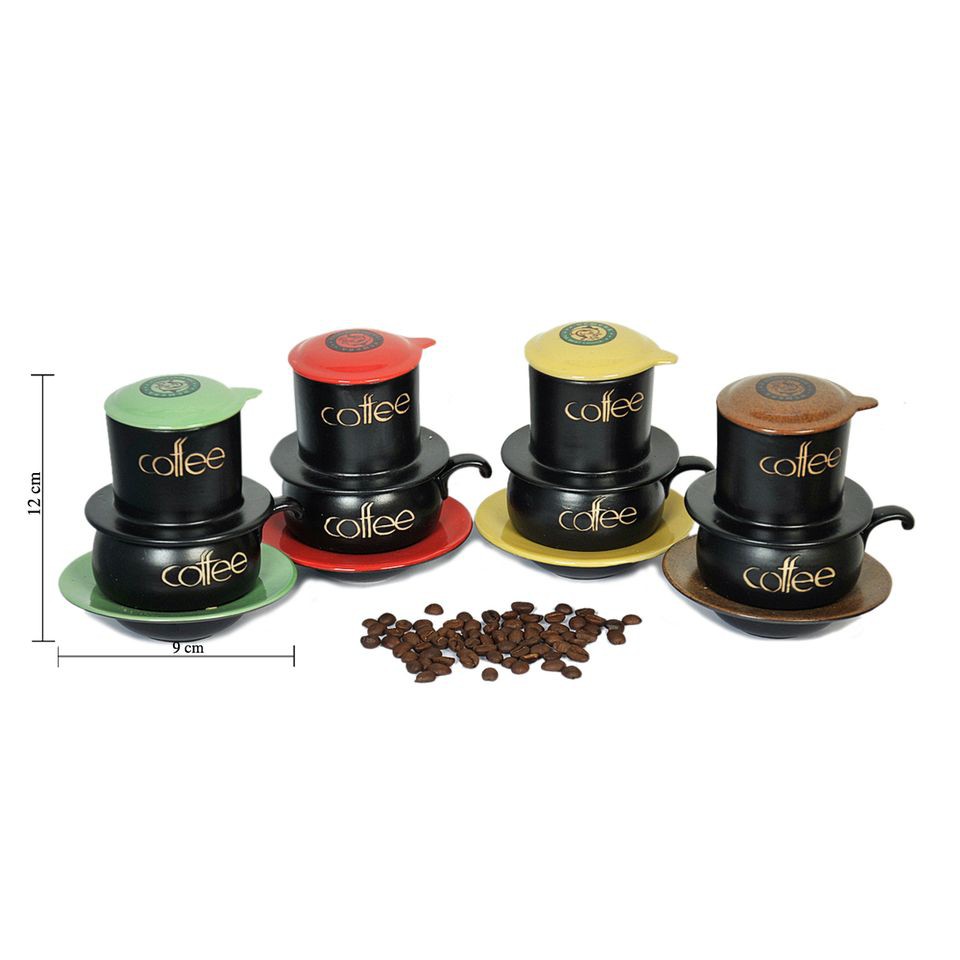 Bộ Phin Gốm Sứ Bát Tràng (Màu xanh) Tặng 2 gói cafe hòa tan 3in1