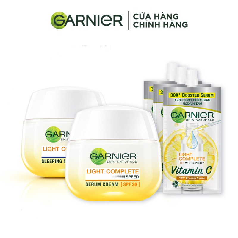 Bộ đôi tinh chất và kem dưỡng làm sáng da Garnier Light Complete Vitamin C Serum Cream