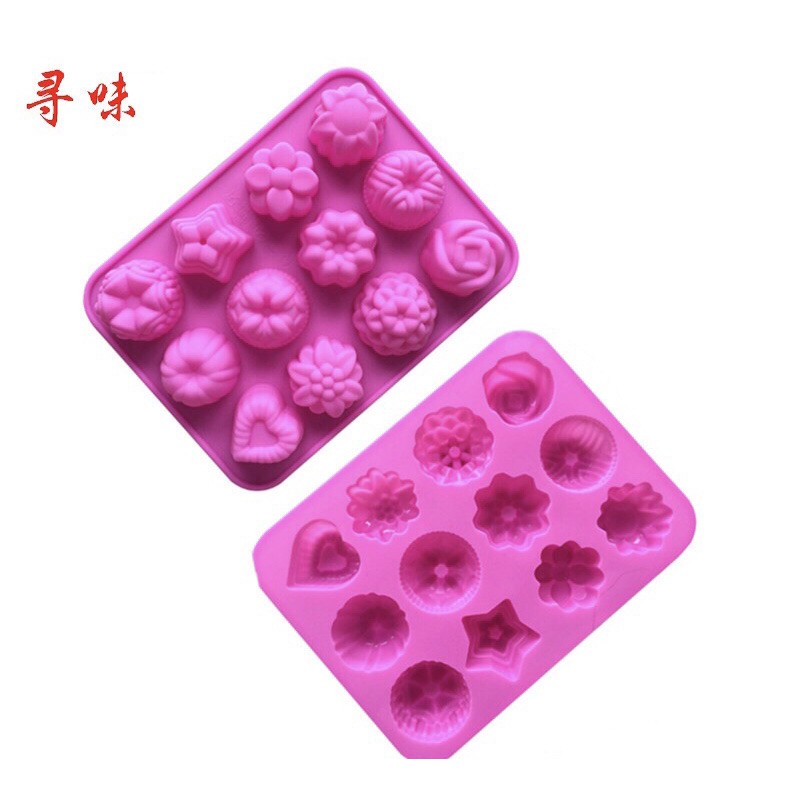 Khuôn Silicon 4D Đổ Socola/Thạch/Đá/Kẹochipchip/Pudding Hình 12 Hoa