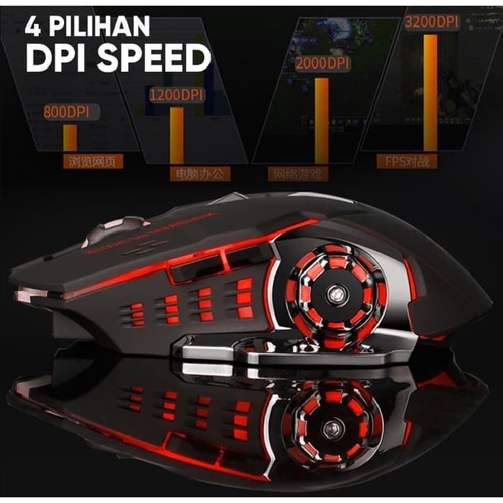 Chuột không dây chuyên game Divipard Q3 Silent Led màu dùng pin sạc