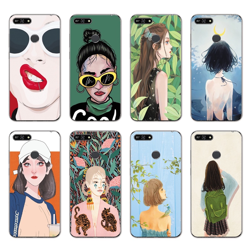 Huawei Y7 Prime 2018/Honor 6X 6C /GR3 GR5 2017/Enjoy 6 6S 5 5S Y6 Pro INS Cute Cartoon Beautiful girl Soft Silicone TPU Phone Casing Lovely Retro Personality Case Back Cover Couple