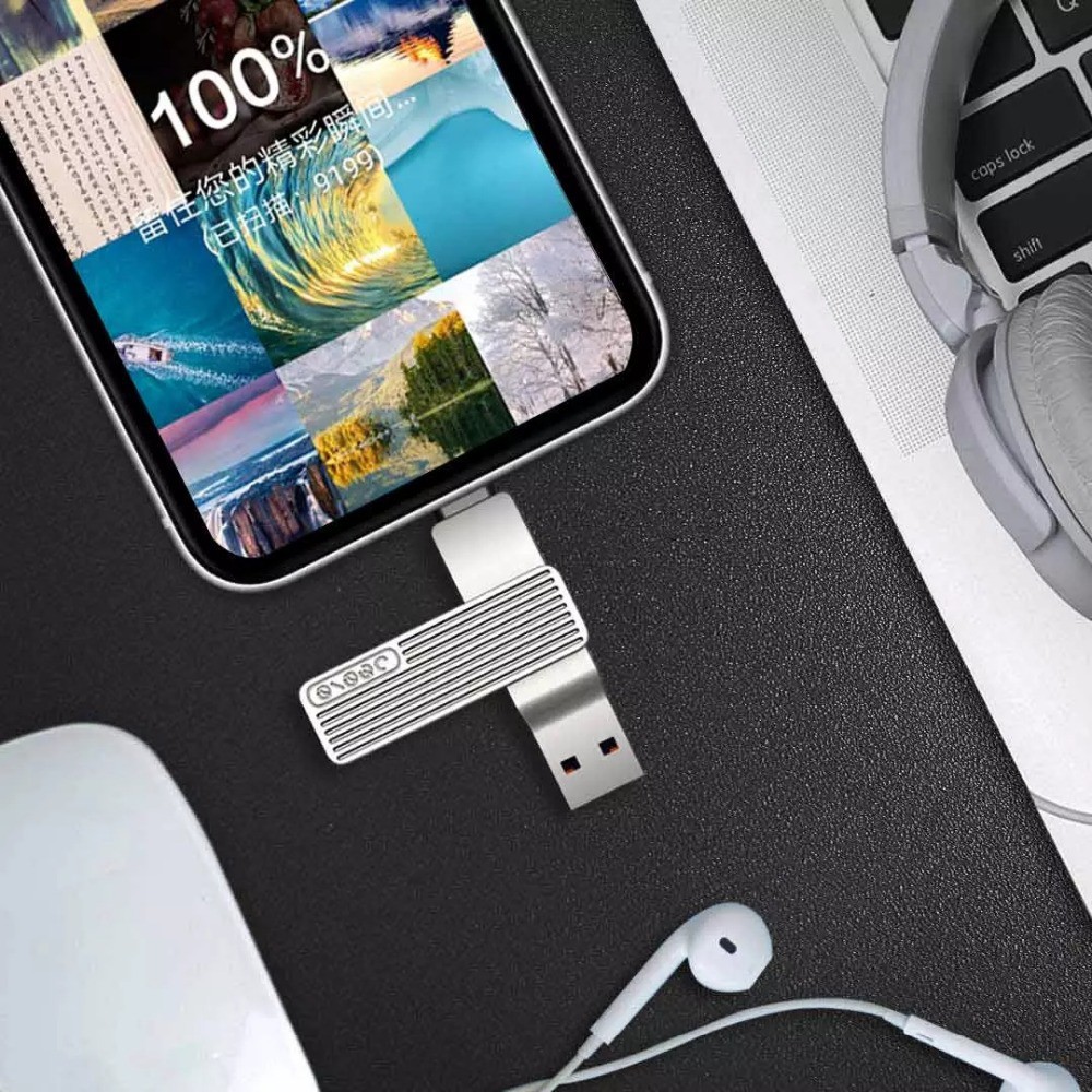 ﺴ✸☃Đầu Chuyển Đổi Xiaomi Jesis 2-Trong-1 USB 3.1 Type-C Apple Mfi 32G 64G 128G Xoay 360 ° Hoạt Động Với Ứng Dụng Thông | BigBuy360 - bigbuy360.vn