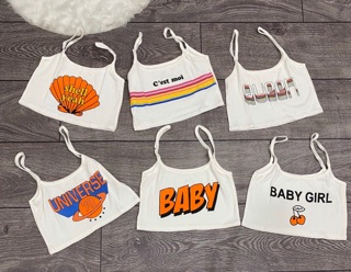 Áo croptop dây trắng in hình
