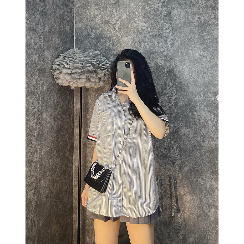 [Ảnh Thật] Áo Sơ-mi Nữ Thô Kẻ Sọc Viền Tay Cá Tính [LanHin90] | BigBuy360 - bigbuy360.vn