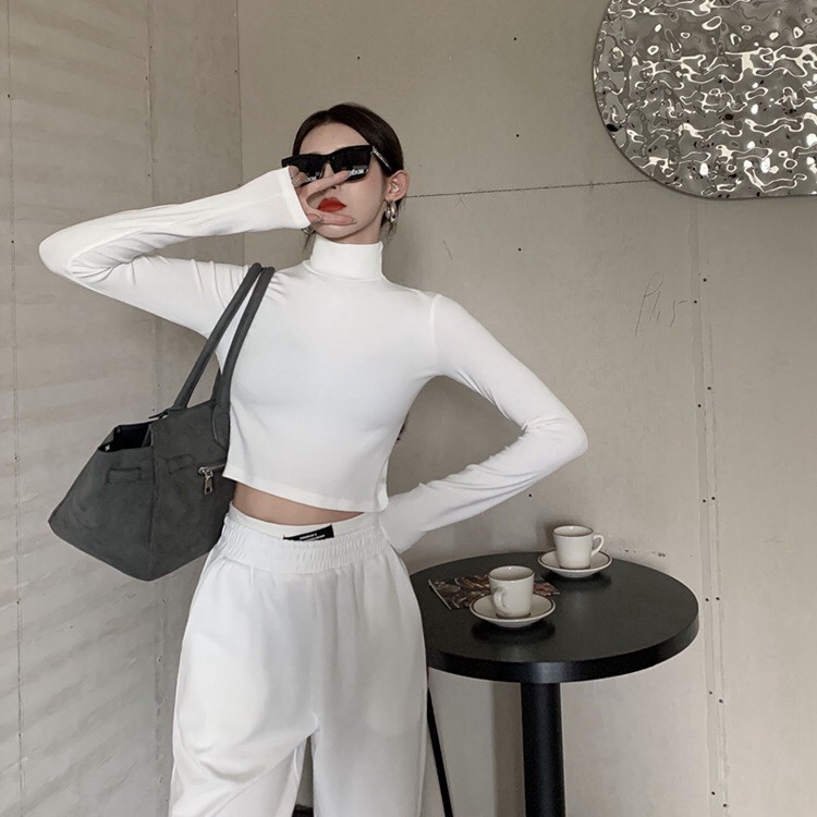 Áo Cổ Lọ Dài Tay Dáng Croptop MIMILA Áo Thun Co Giãn Cổ Cao 6 Phân Giữ Ấm Tốt - MA010