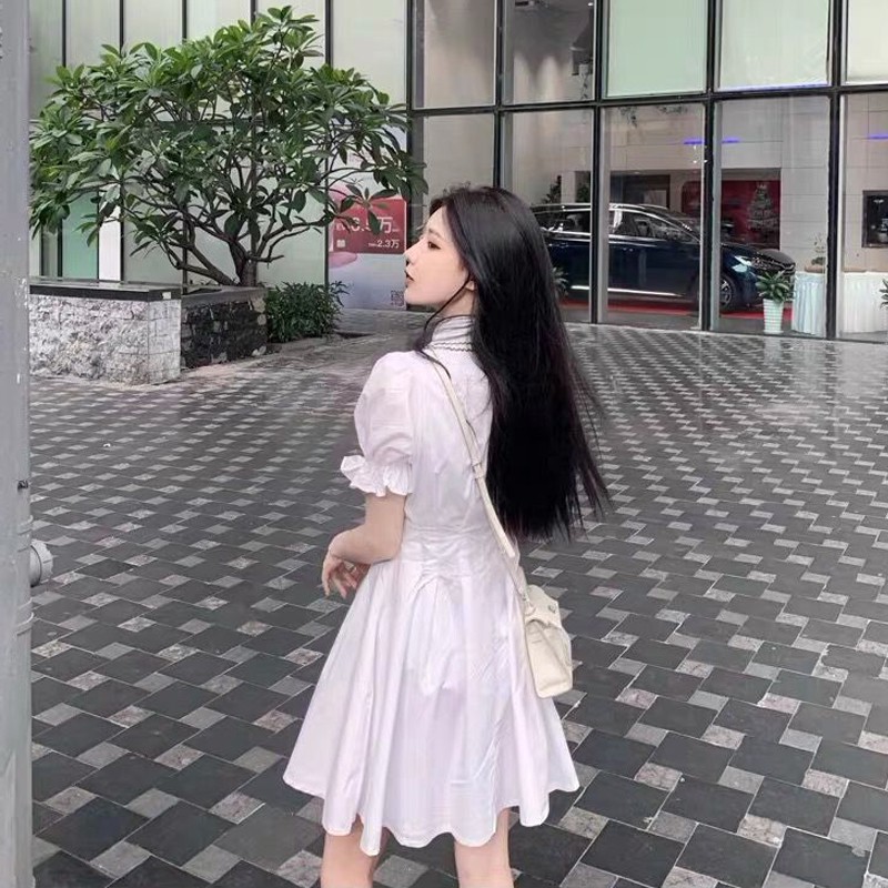 Đầm trắng size S-XL👗👗Đầm tay ngắn phong cách Hàn Quốc thời trang mùa hè cho nữ