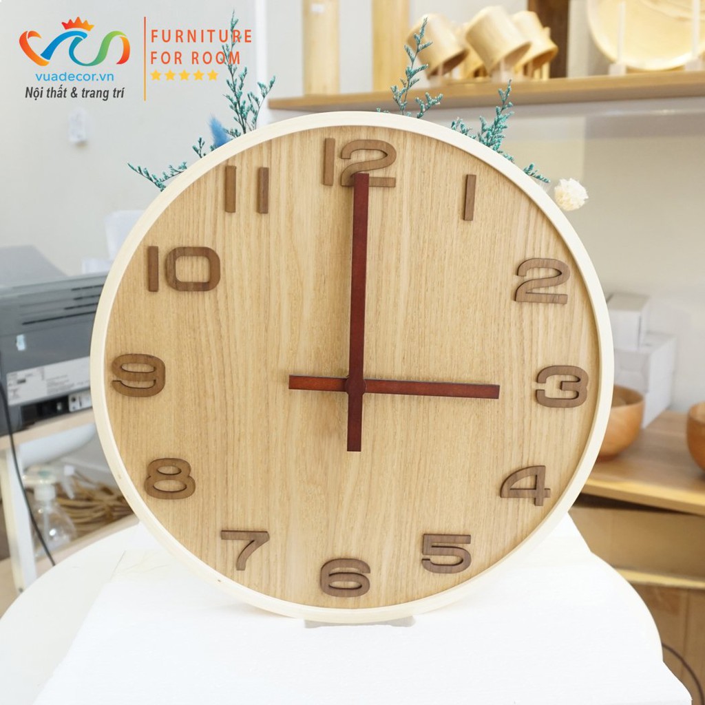 Đồng hồ gỗ treo tường trang trí cao cấp Vuadecor - Wooder Clock - Hàng có sẵn