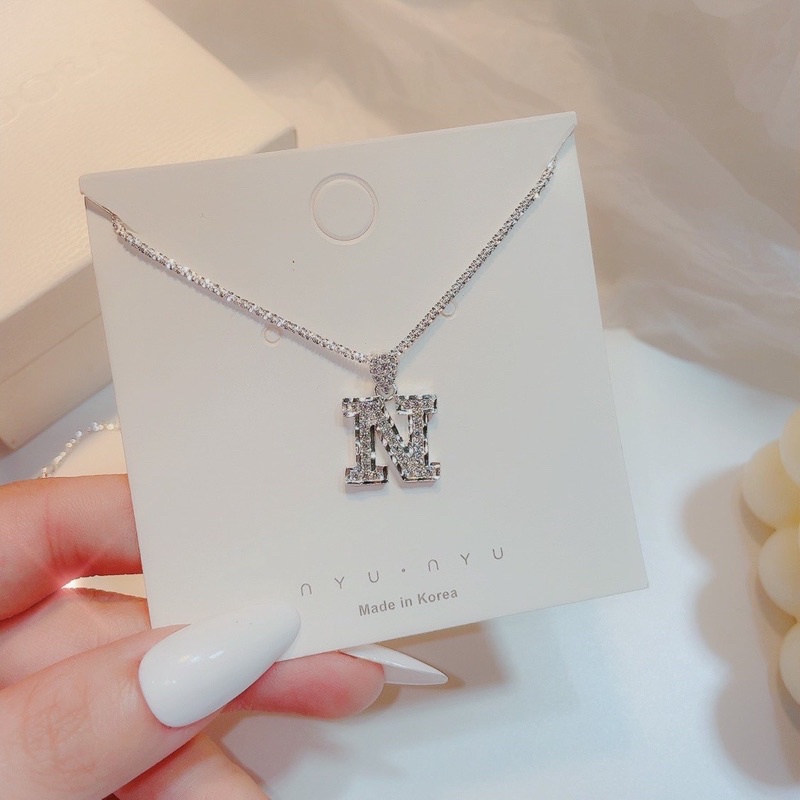 Dây chuyền bạc ta dây xù kim sa lấp lánh chữ cái đính đá viền phay sáng đẹp vòng cổ nữ bạc thật CHY SILVER