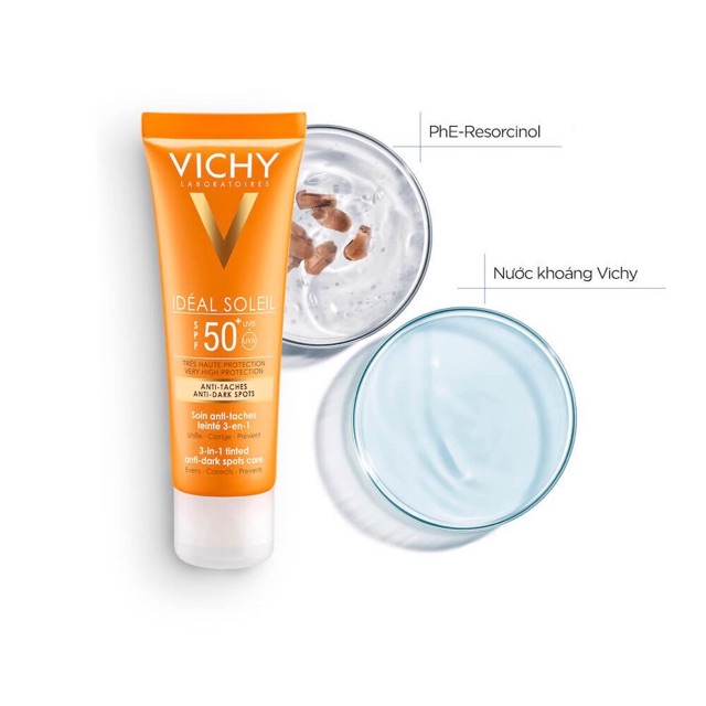 Kem Chống Nắng Vichy Ngăn Sạm Da, Giảm Thâm Nám SPF50 Ideal Soleil 3 In 1 Tinted Anti Dark Spot dạng gói 1.5ml