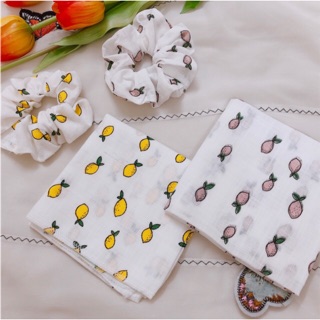 Set Khăn banada + Srunches (Có bán lẻ) mẫu quả chanh