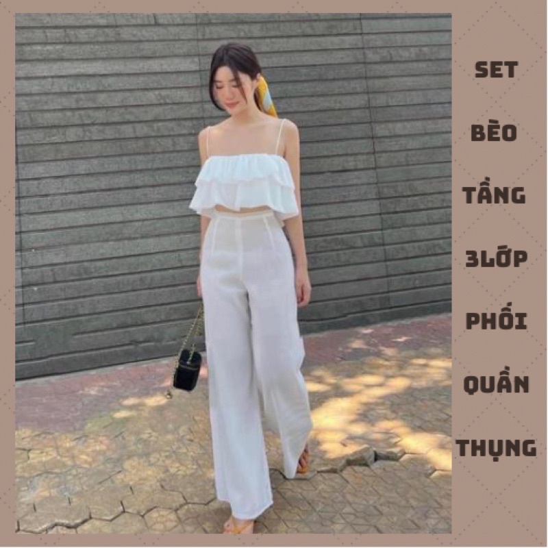 Set Bèo Tầng 3 Lớp Phối Quần Ống Thụng
