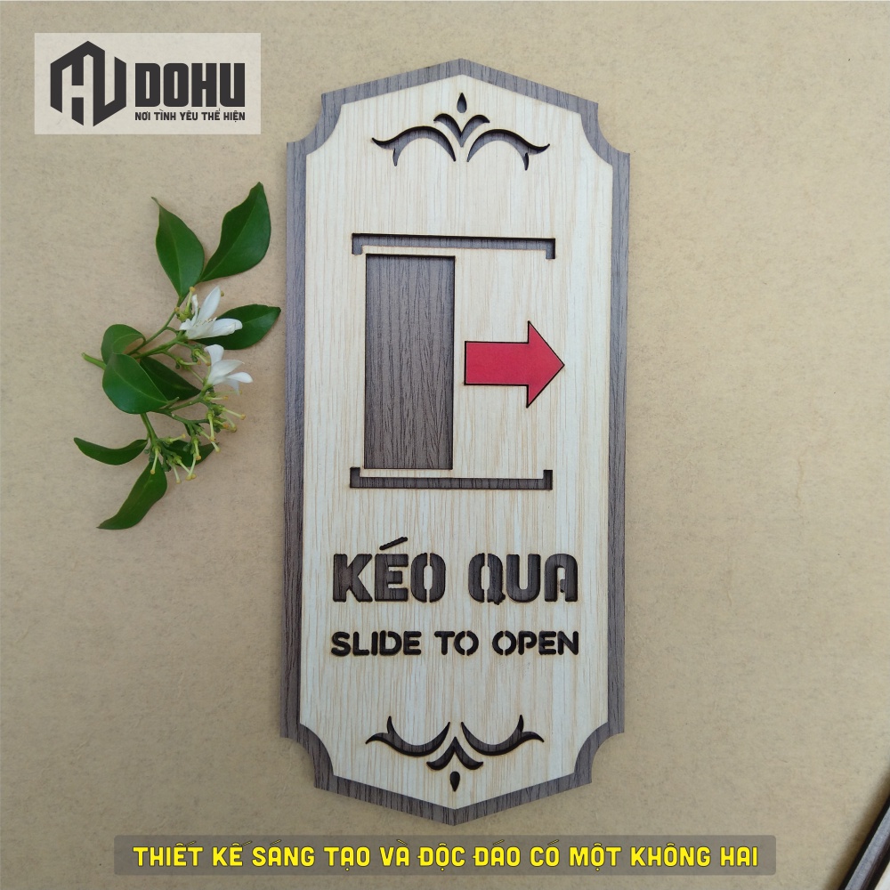 Bảng Kéo Mở Cửa - Slide To Open Bằng Gỗ [DOHU330] Dán cửa băng keo 2 mặt - Phong cách vintage sang trọng độc đáo